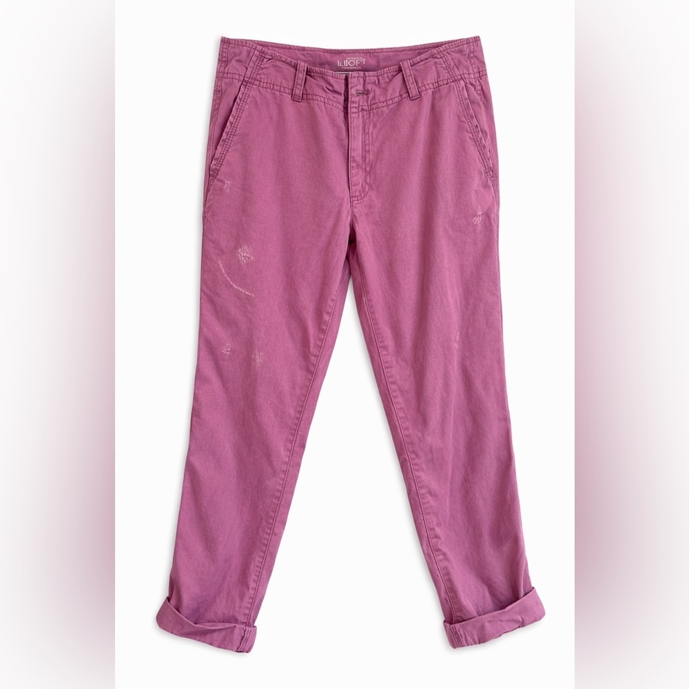 Ann Taylor LOFT Pink Chino Pants Size 10 Rolled Hem Casual Preppy Distressed NWT
